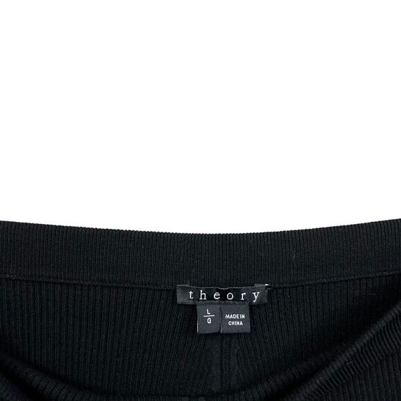 Theory Womens Mini Knit Skirt Stretch Elastic Waist Flared Ribbed‎ Black Size L - Picture 3 of 5